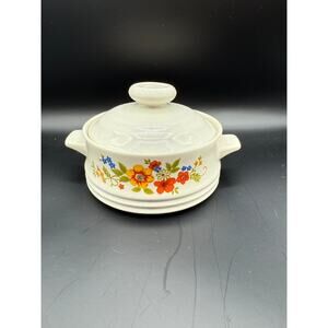 VTG 1980’s Sweet Flowers Bake Serve'n Store Stoneware Single Serve Dish w/lid